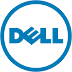 Dell logo in blue on a white background
